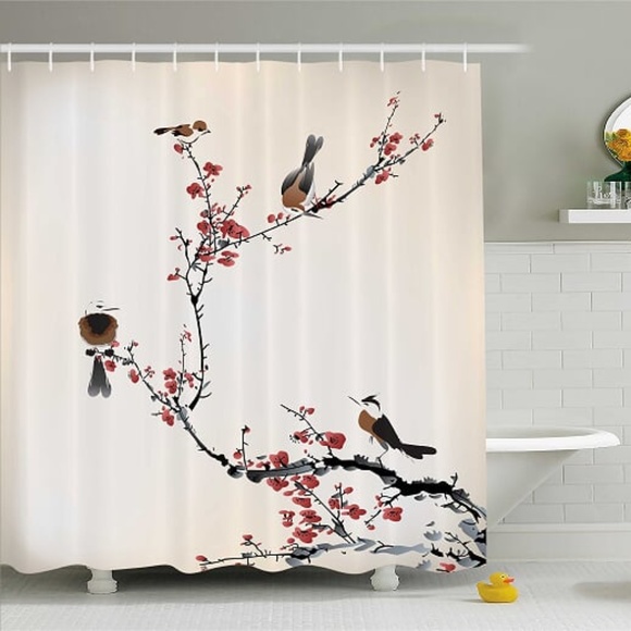 Ambesonne Bath Shower Curtain Oriental Tree Branch Birds Print